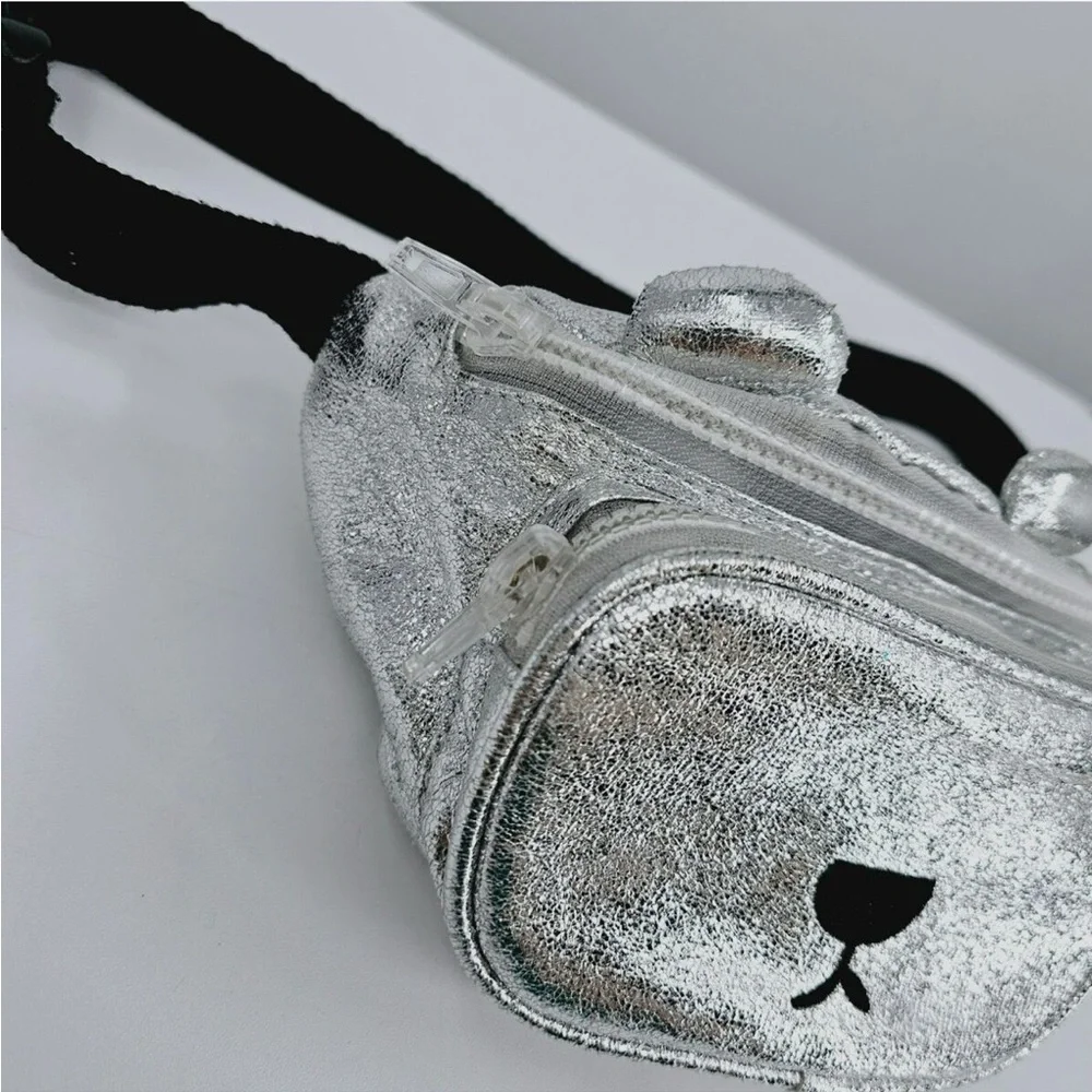 Zara Teddy Bear Fanny Pack Metallic Silver
